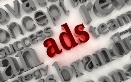 the word ads in red surrounded by other business-related words
